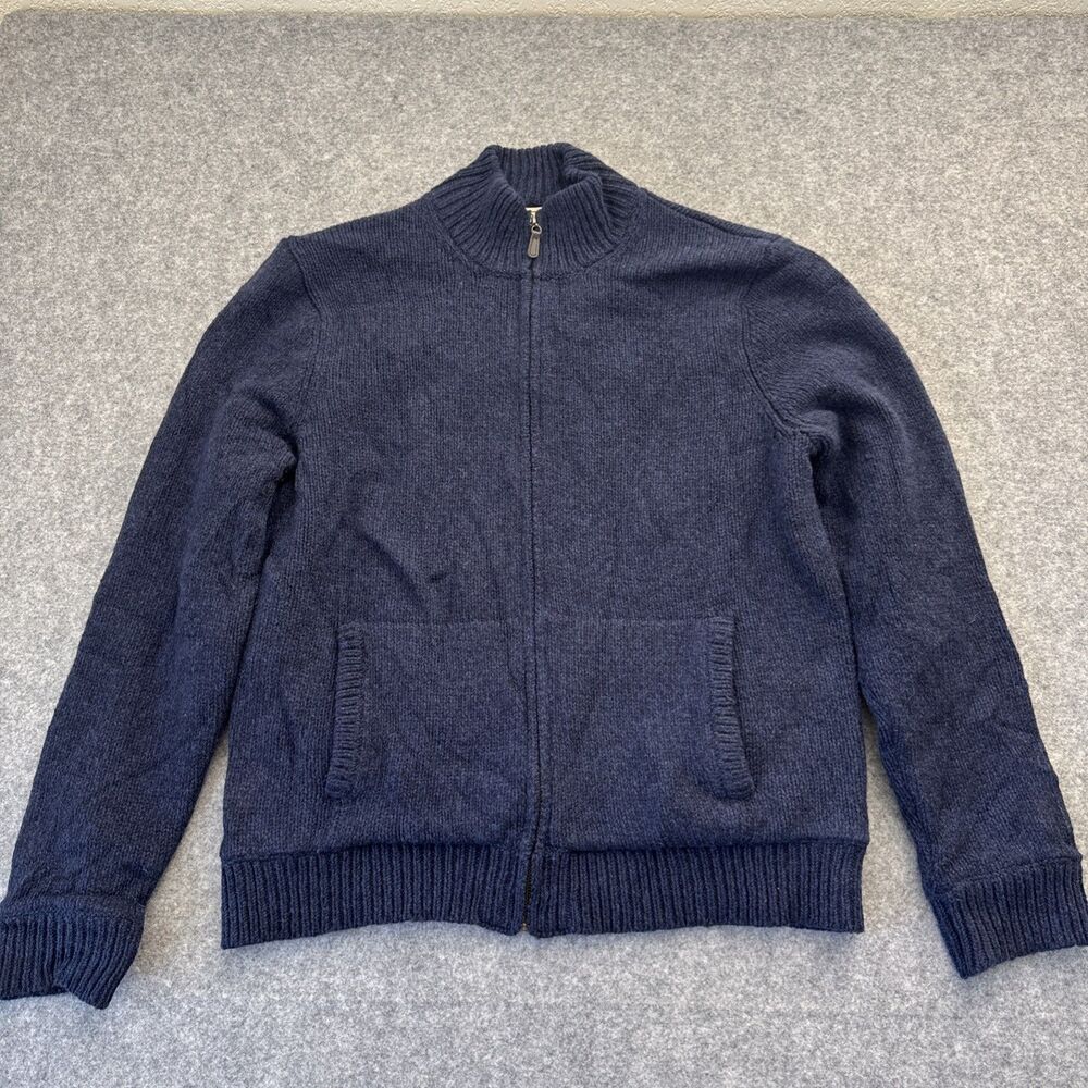 Vintage LL Bean Wool Zip Up Sweater Mens Medium Blue & Plaid Inside